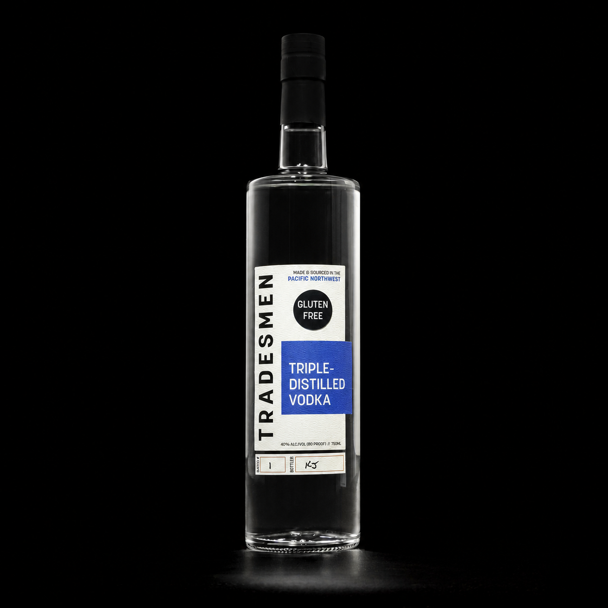 Bottle of Tradesmen Distillery Triple Distilled Vodka, 750 mL