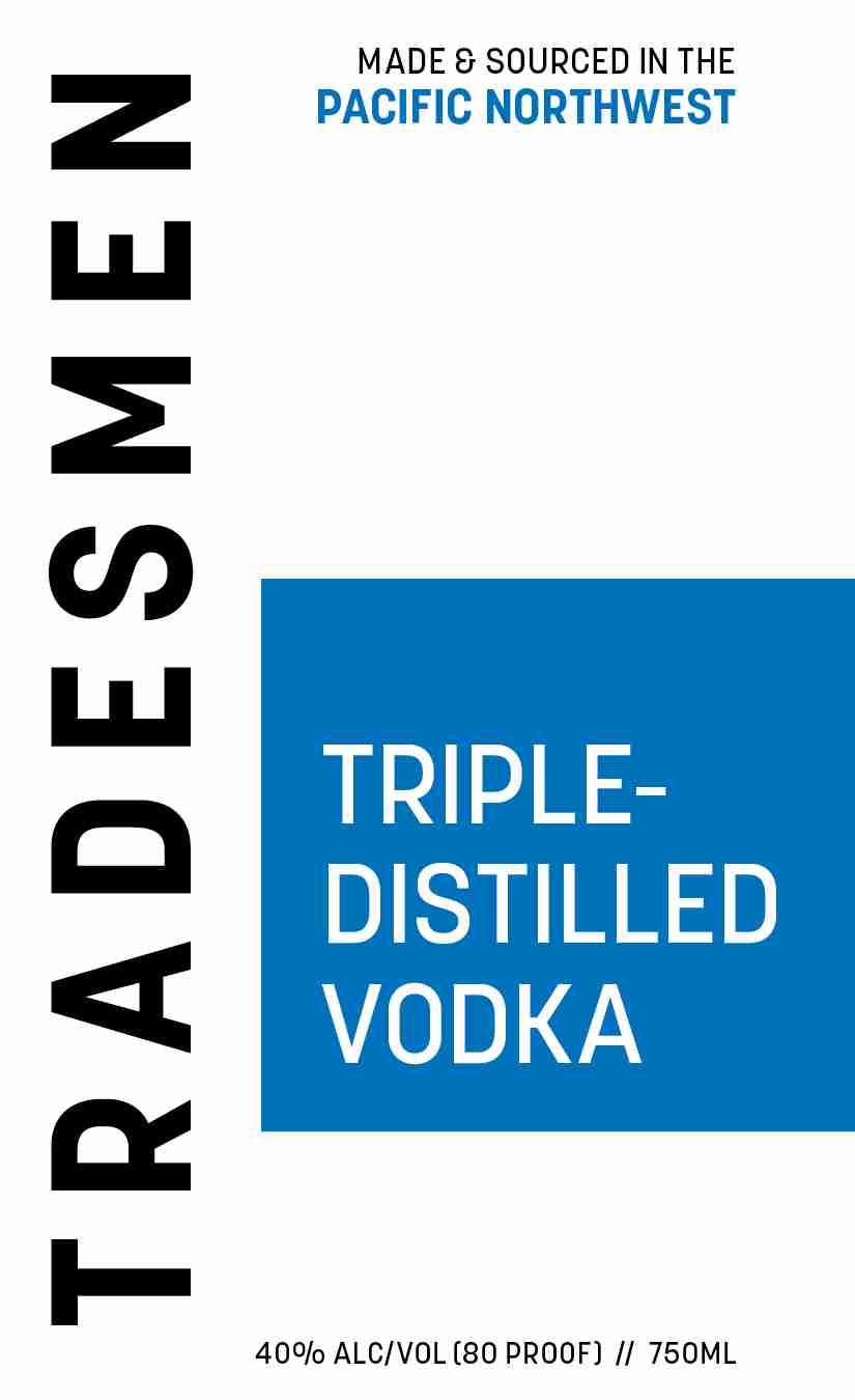 Bottle of Tradesmen Distillery Triple Distilled Vodka, 750 mL